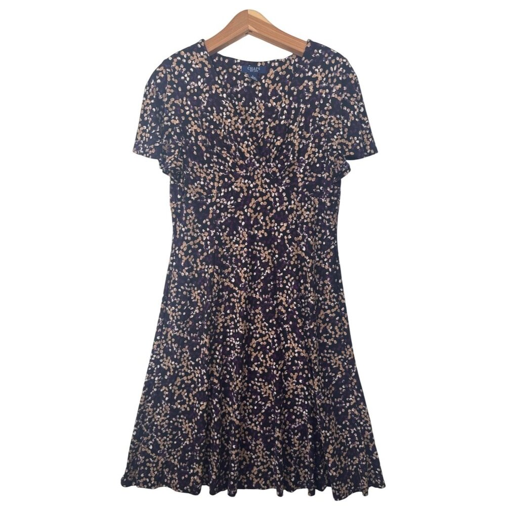 Chaps Dress Sz L Eggplant Purple Floral Artsy Modern MilkMaid CottageCore Fairy